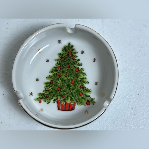 VTG George Good Christmas Tree Ashtray Japan Gold Trim Trinket Smoking Dish - Picture 4 of 6